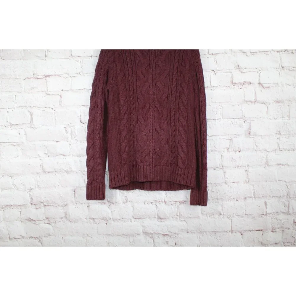 LL Bean Red Cotton Double L Cable Zip Cardigan Sweater Size S - Picture 2 of 10